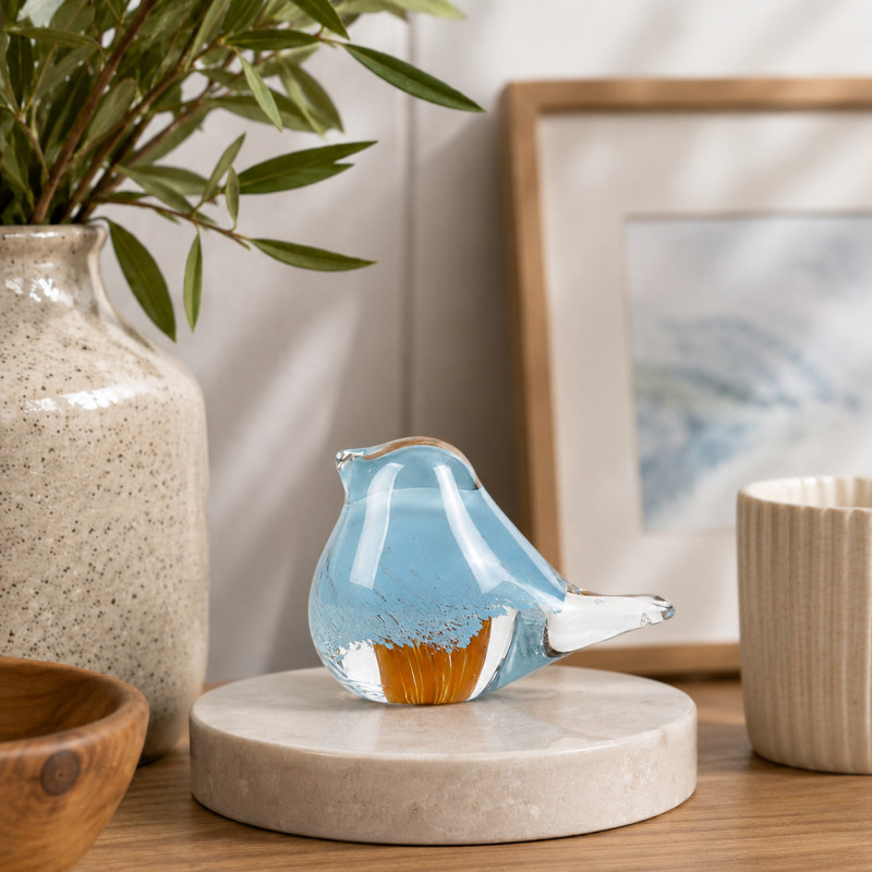 Adorno Pájaro Vidrio Celeste Café 5.5cm