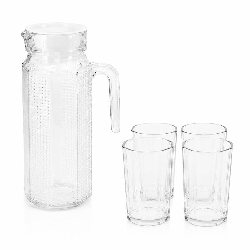 Jarra de Vidrio 850ml con 4 Vasos 180ml