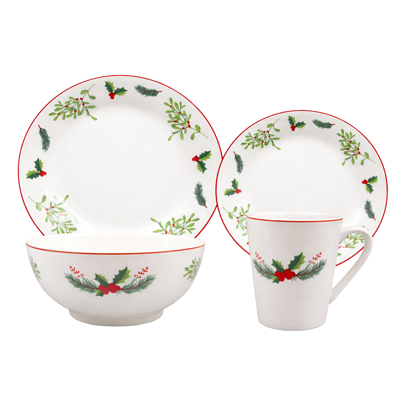Vajilla Holly Green 16  Piezas 