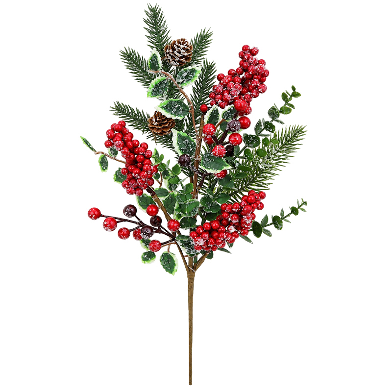 Rama Navideña con Cerezas y Hojas 45cm