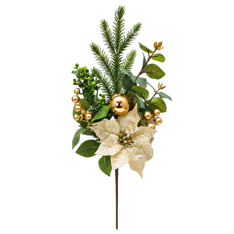 Rama Navideña Cerezas Bola y Hojas Oro 55cm 