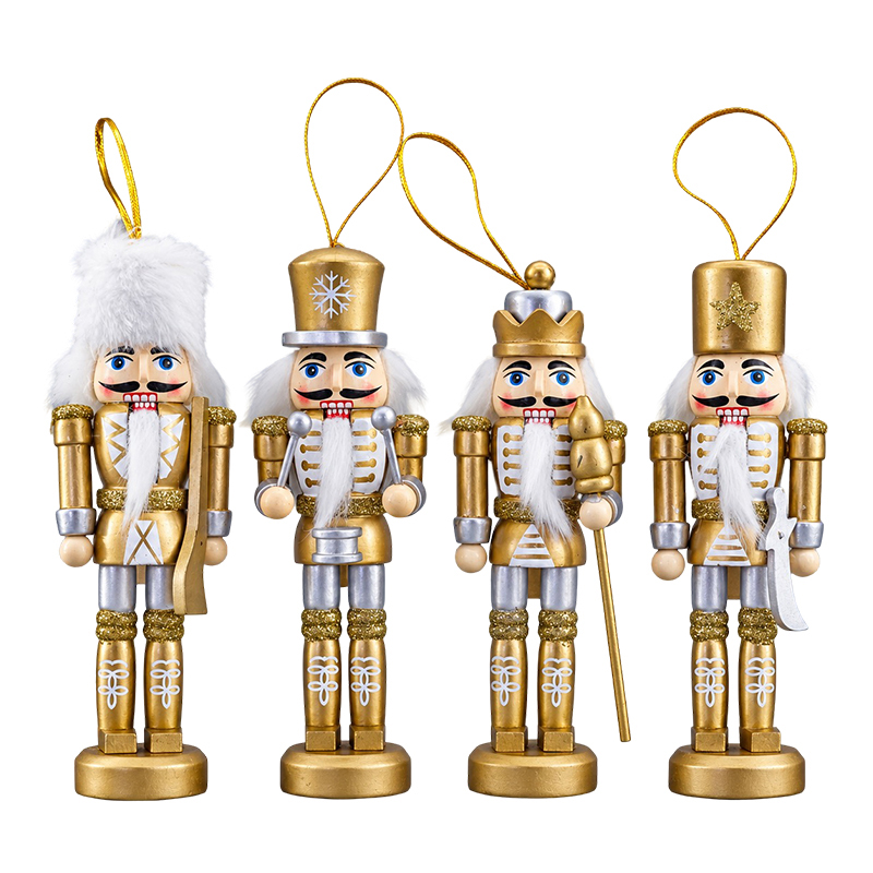 Cascanueces Oro y Blanco Colgante Set de 4 Piezas 12.5cm 