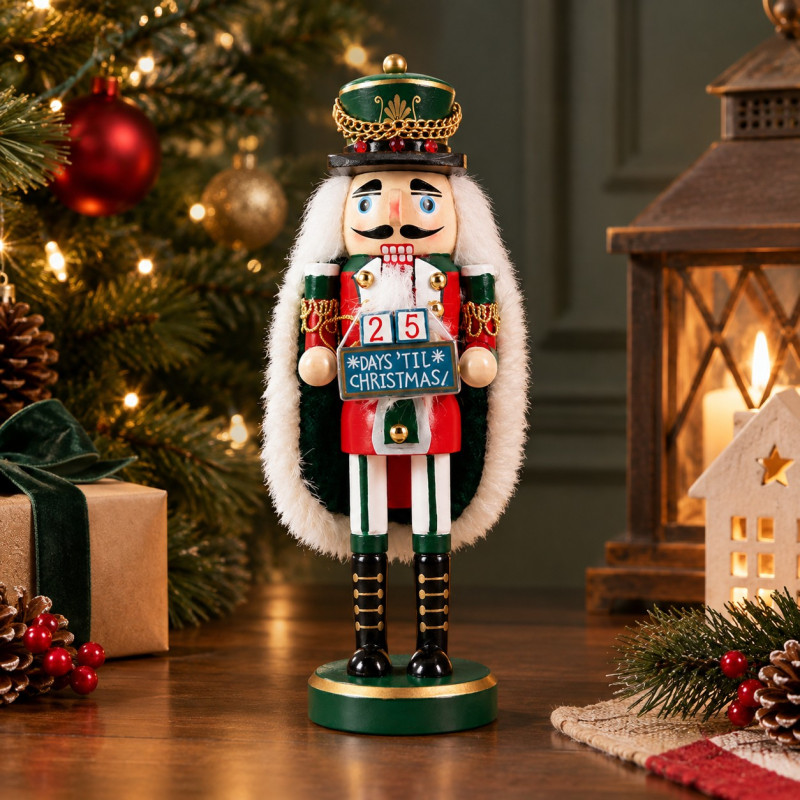Cascanuez Soldier Calendario Verde y Rojo 20cm 