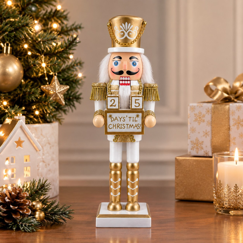 Cascanuez Soldier Calendario Oro y Blanco 25cm 