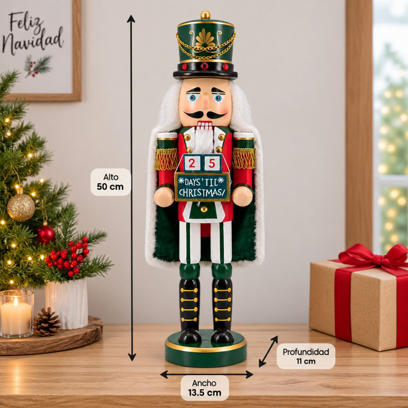 Cascanueces Soldier Calendar Blanco Rojo y Verde 50cm 