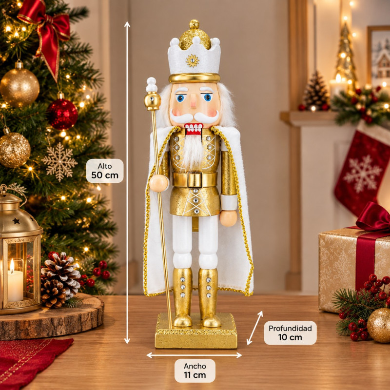 Cascanuez King con Bastón Oro y Blanco 50cm 