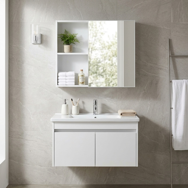 Mueble de Baño Aéreo Blanco 60x48cm con Espejo 