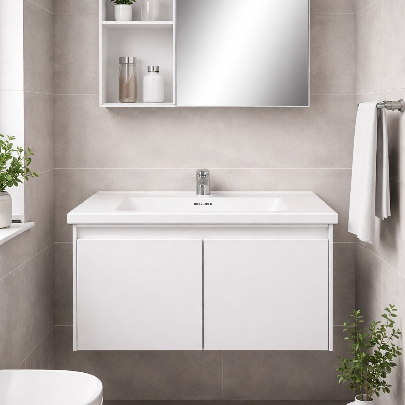 Mueble de Baño Aéreo Blanco con Espejo 80x48cm