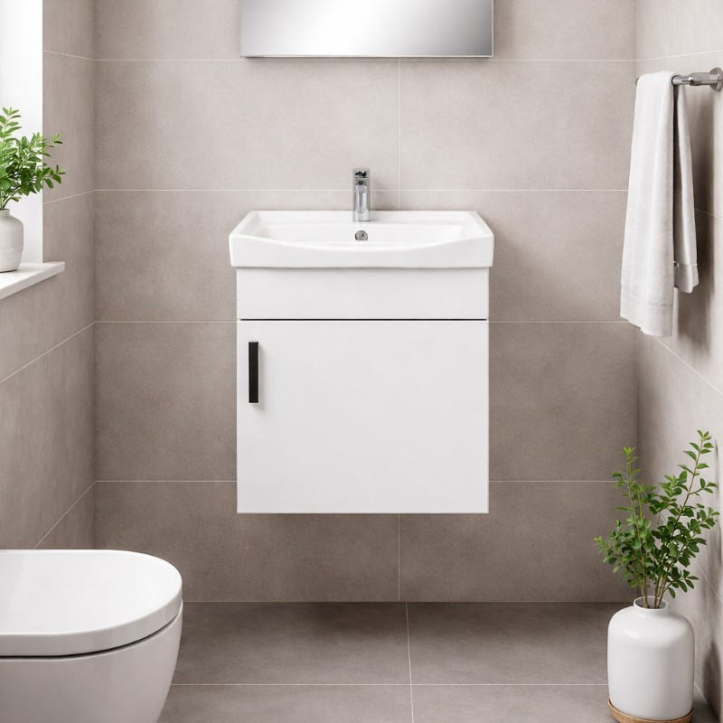 Mueble de Baño Aéreo Blanco con Espejo 50x44cm 