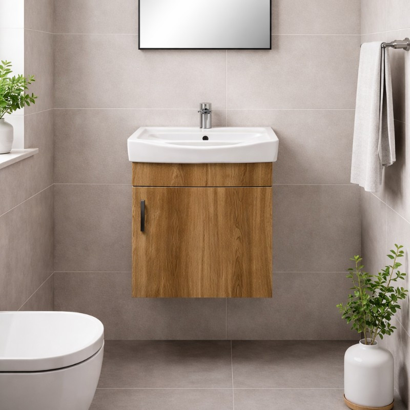 Mueble de Baño Aéreo Madera con Espejo 50x44cm