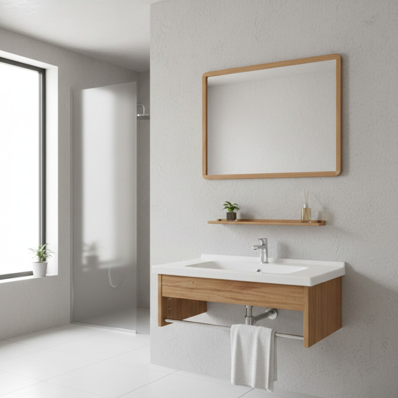 Mueble de Baño Aéreo Madera 60x40cm con Espejo