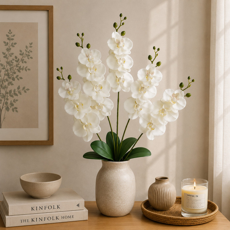 Flor Artificial Orquídea Blanca 93cm