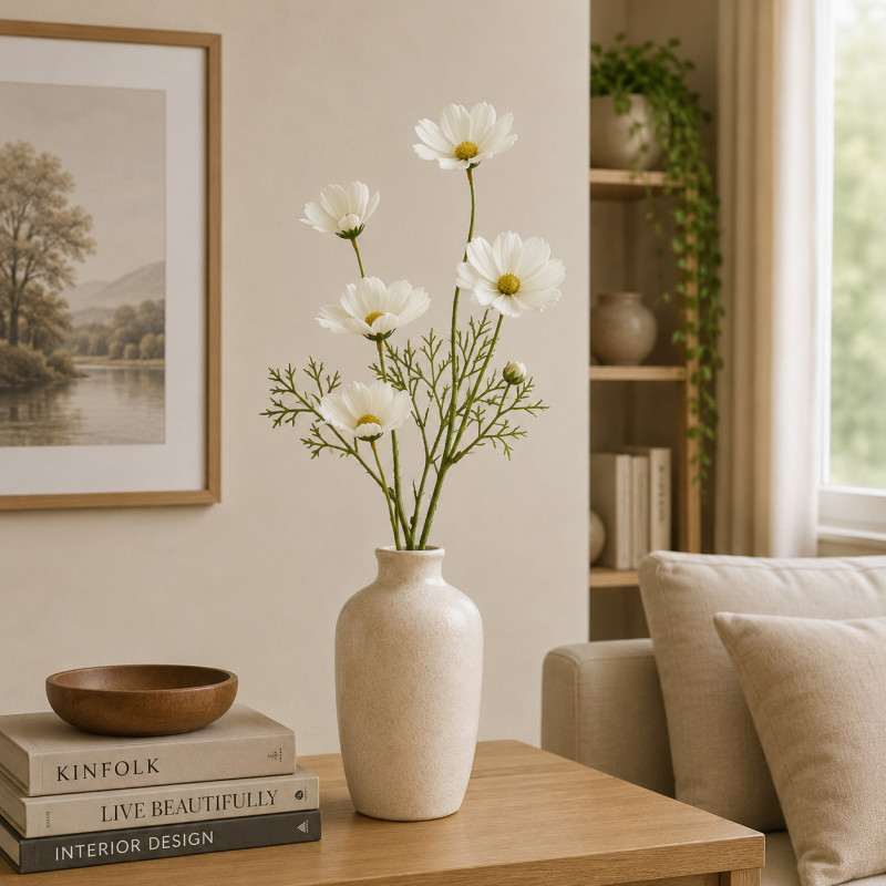 Flor Artificial Margarita Blanca 52cm