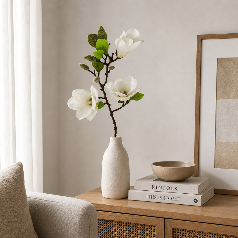 Flor Artificial Magnolia Blanca 65cm
