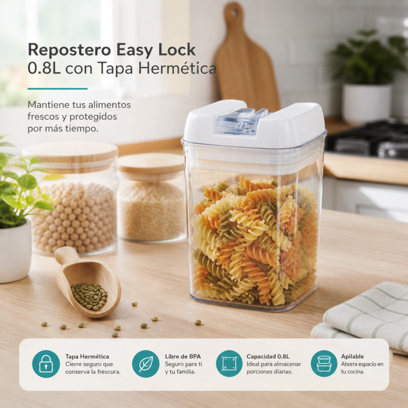 Repostero Easy Lock 0.8L con Tapa Hermetica 