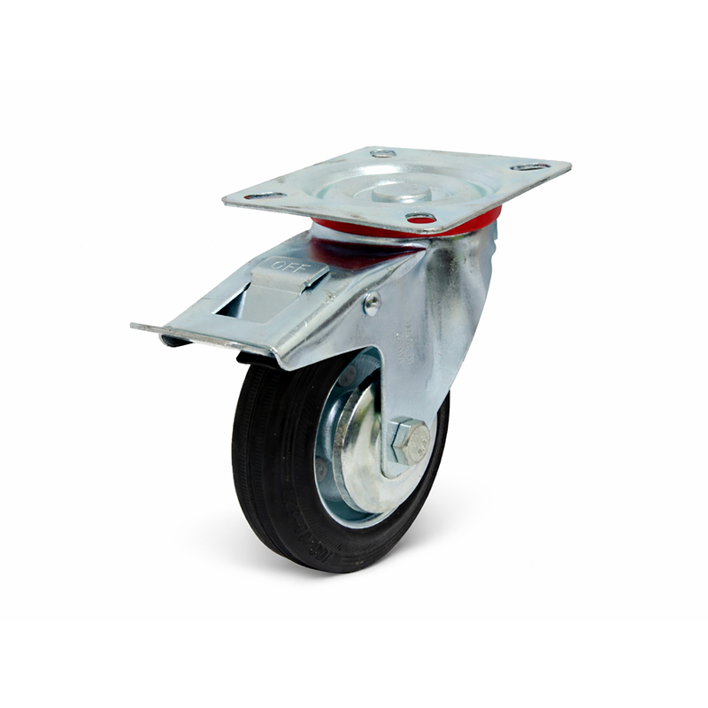 Rueda de Caucho Industrial Móvil con Plataforma Freno 100mm