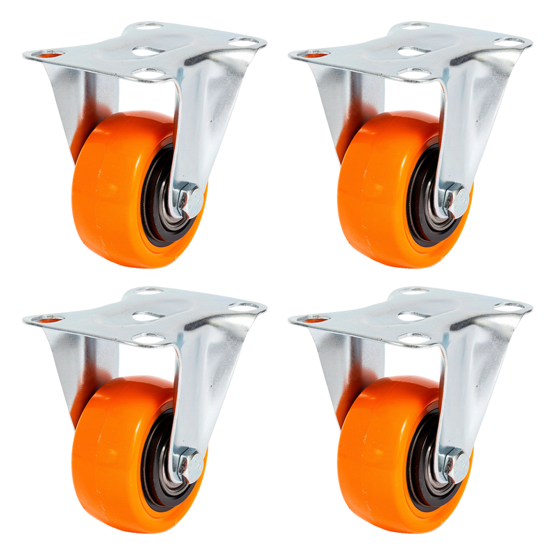 Garrucha Rueda PVC Naranja con Plataforma Fija 1.2" 4 Piezas