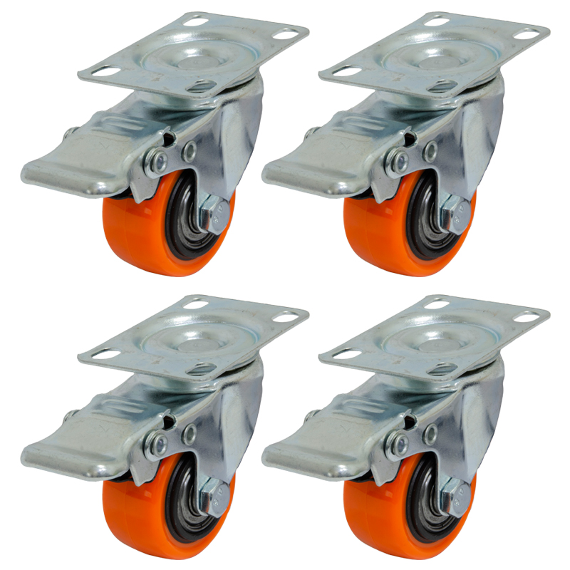 Garrucha Rueda PVC Naranja Plata Freno 1.5"  4 Unidades