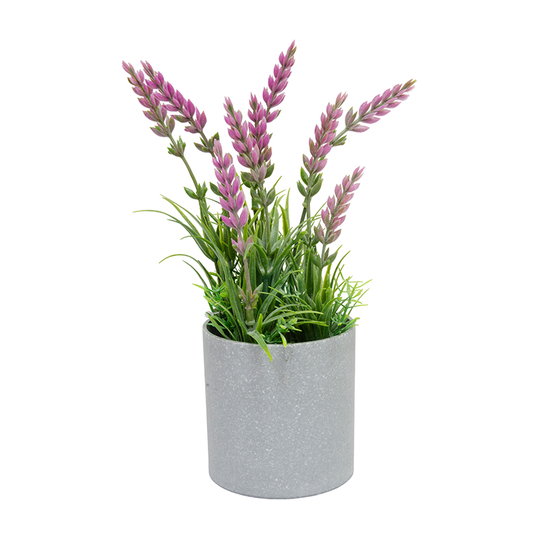 Maceta Gris con Flor Lavanda Lila 22cm