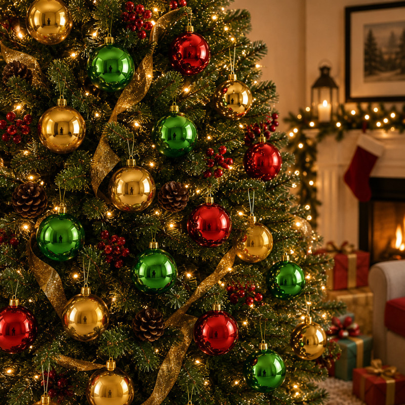 Bola Navidad Rojo Verde Oro 7cm 24 Piezas