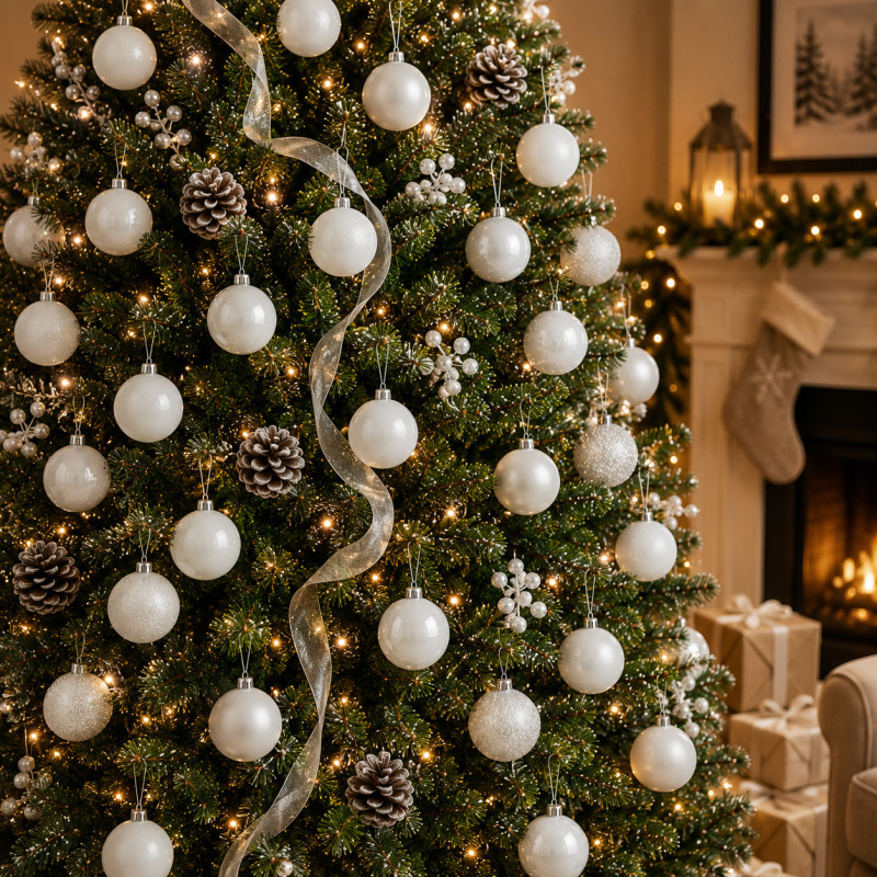 Bola Navidad Blanca 8cm 6 Piezas