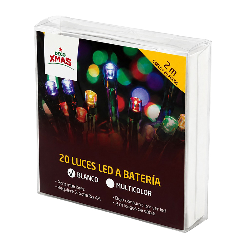 Luces Navideñas de 20 Leds Estatica de Bateria Blanca 