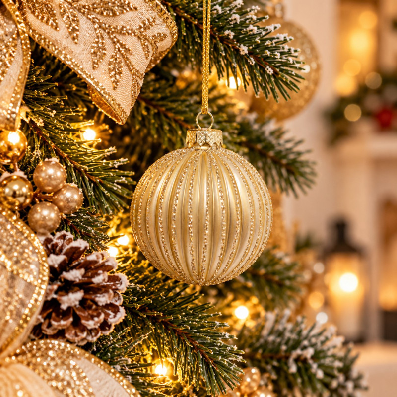 Adorno Navideño Colgante Bola Oro Vidrio 7cm