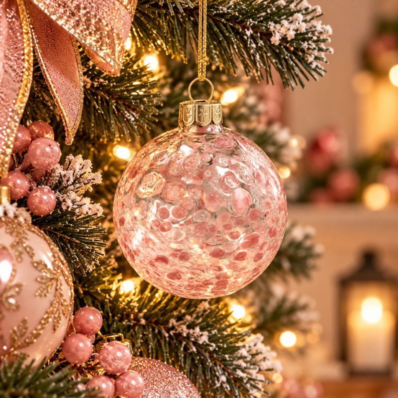 Adorno Navideño Colgante Bola Rosa Vidrio 8cm