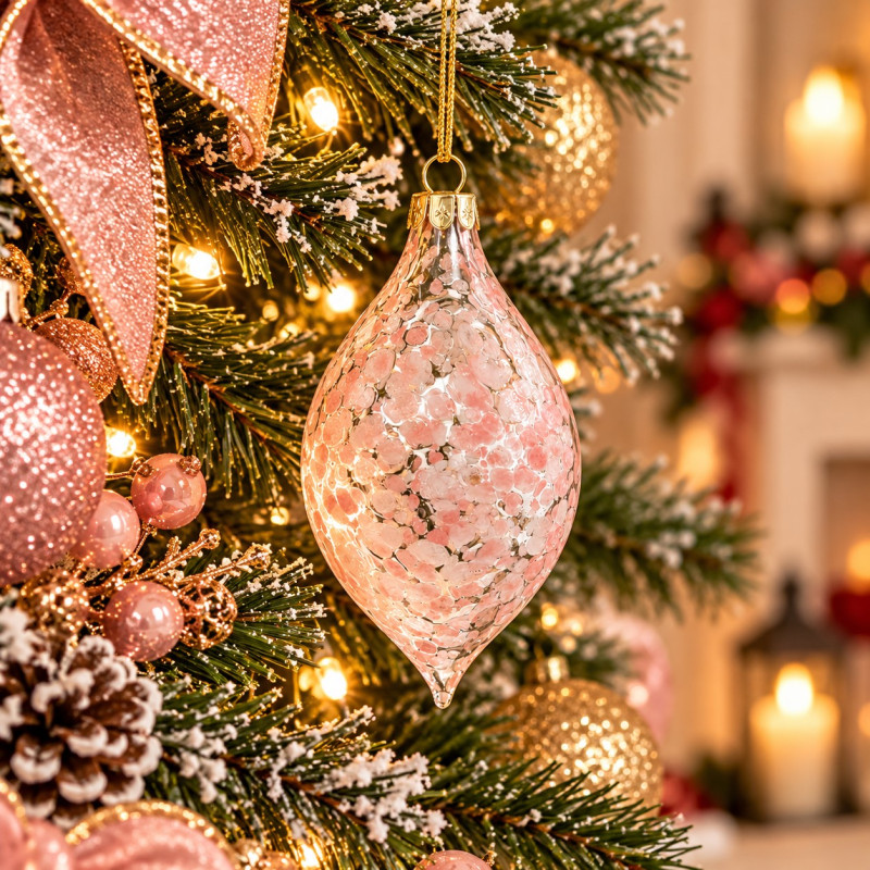 Adorno Navideño Colgante Rosa Vidrío 7cm