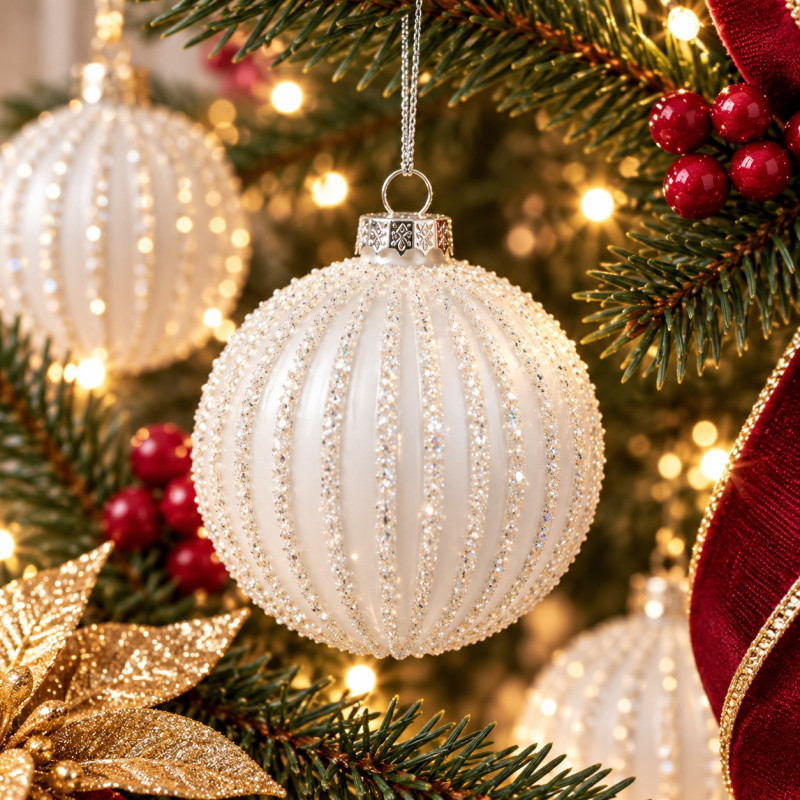 Adorno Navideño Colgante Arena Escharchado Vidrio 10cm