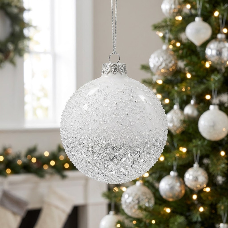 Adorno Navideño Colgante Escarchado Vidrio 10cm