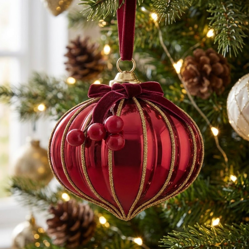 Adorno Navideño Colgante Red Velvet Cerezo Vidrio 9cm