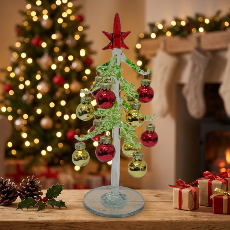 Árbol Navideño de Vidrio con Bolas x12 20cm
