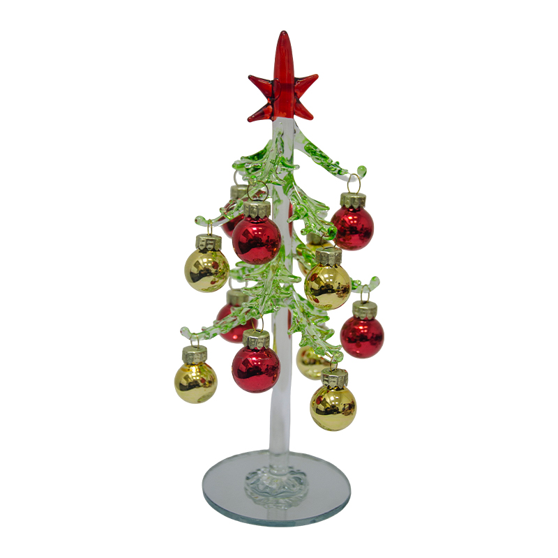 Árbol Navideño de Vidrio con Bolas x12 20cm