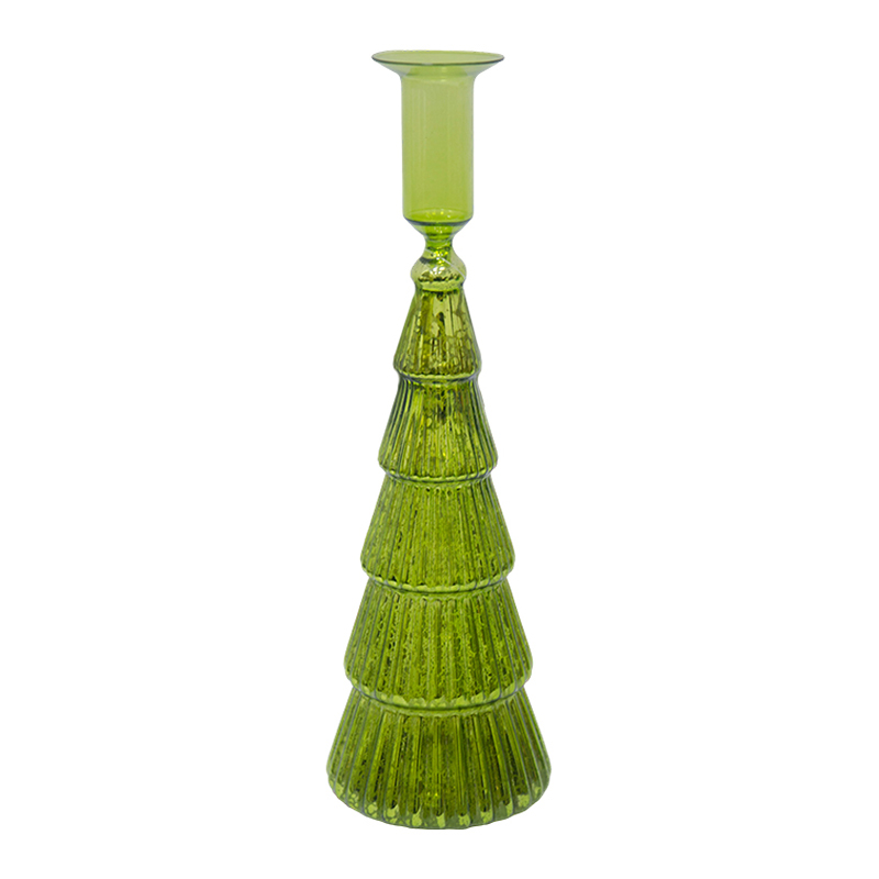 Portavela de Vidrio Árbol Verde 8x28cm