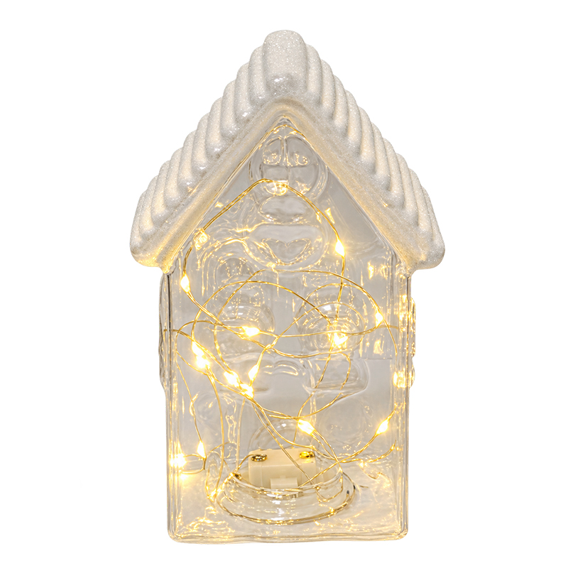 Casita Navideña de Vidrio Nevada Transparente con Luz 19cm