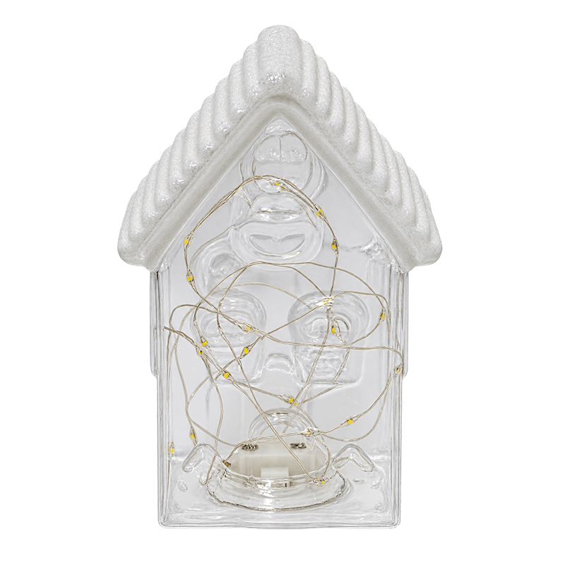 Casita Navideña de Vidrio Nevada Transparente con Luz 19cm
