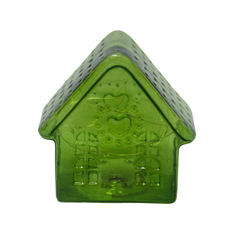 Casita Navideña Verde de Vidrio con Luz 9.9x6.8cm