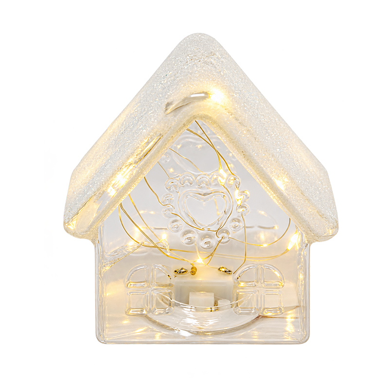 Casita Navideña de Vidrio Nevada Transparente con Luz 10cm