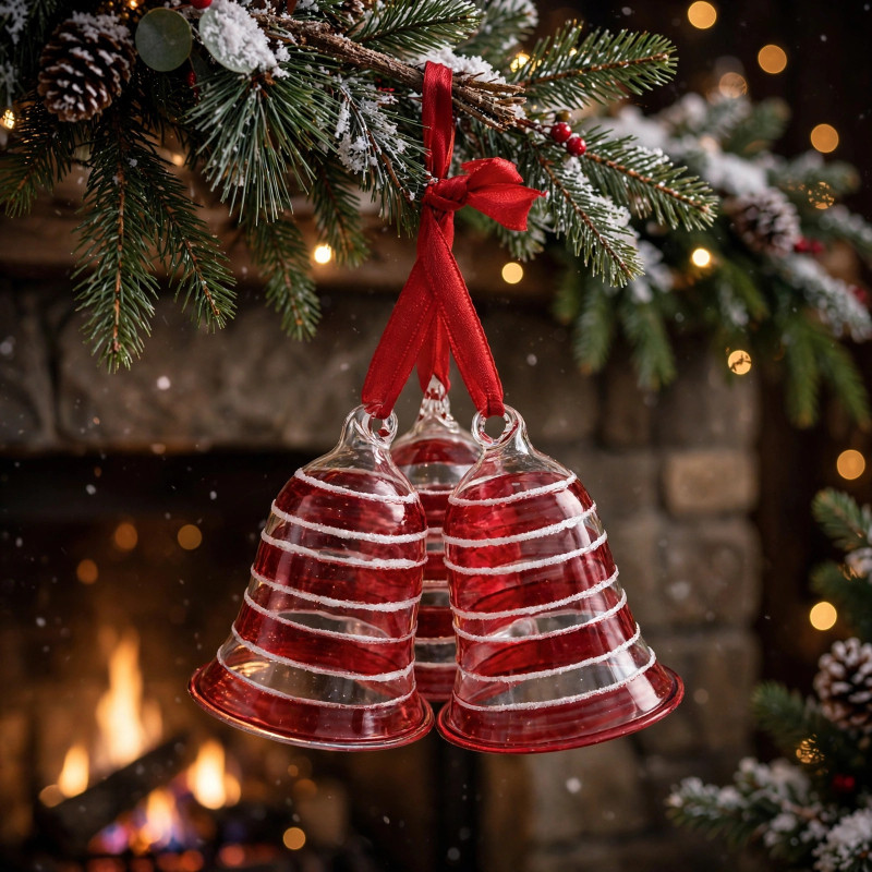 Adorno Navideño Colgante Campanas Rojas de Vidrio x3