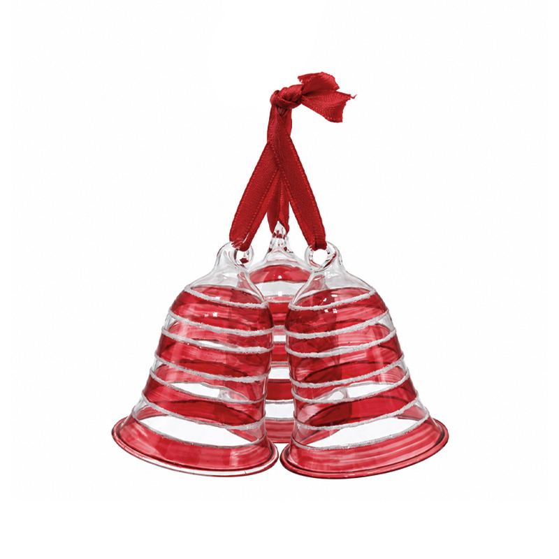 Adorno Navideño Colgante Campanas Rojas de Vidrio x3