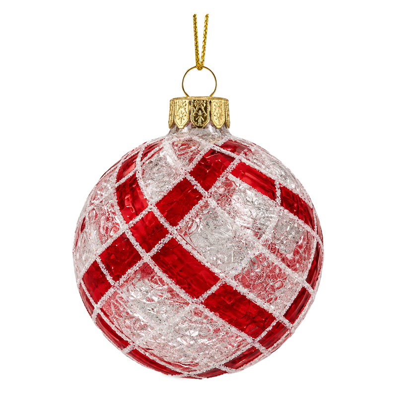 Adorno Navideño Colgante Bola Rojo y Blanco Escarchado de Vidrio