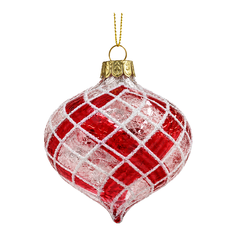 Adorno Navideño Esfera Ovalada Colgante Rojo y Blanco de Vidrio