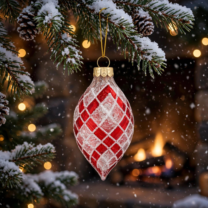Adorno Navideño Colgante Gota Rojo y Blanco de Vidrio