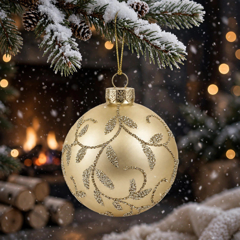 Adorno Navideño Colgante Bola Oro Escarchado de Vidrio