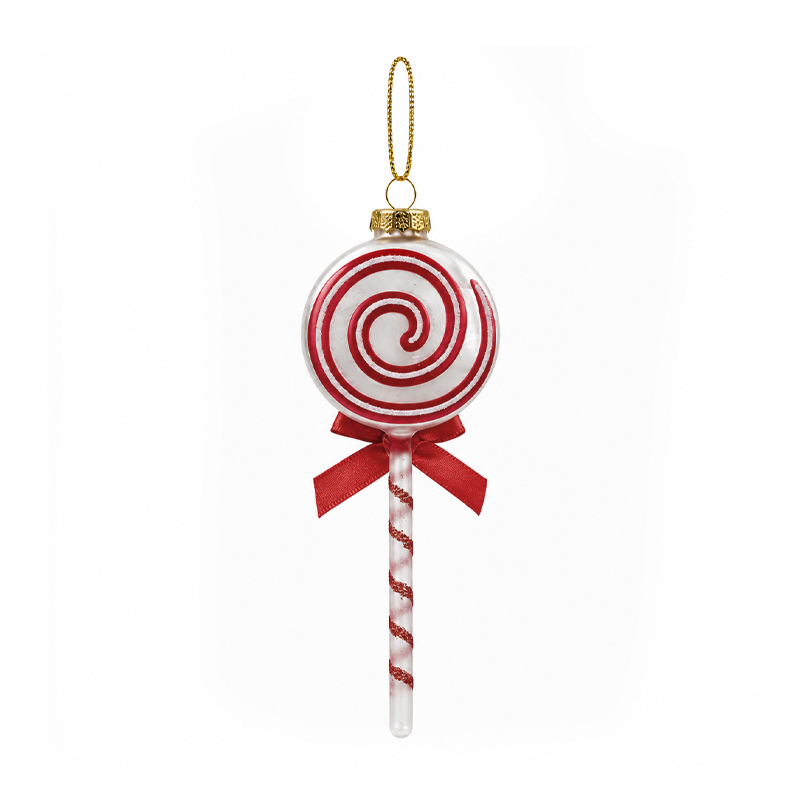 Adorno Navideño Colgante Paleta Rojo y Blanco de Vidrio