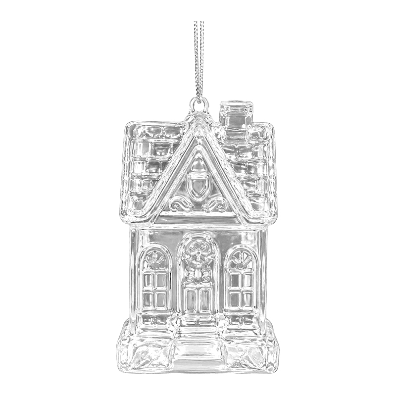 Adorno Navideño Colgante Casita Transparente de Vidrio 10 cm