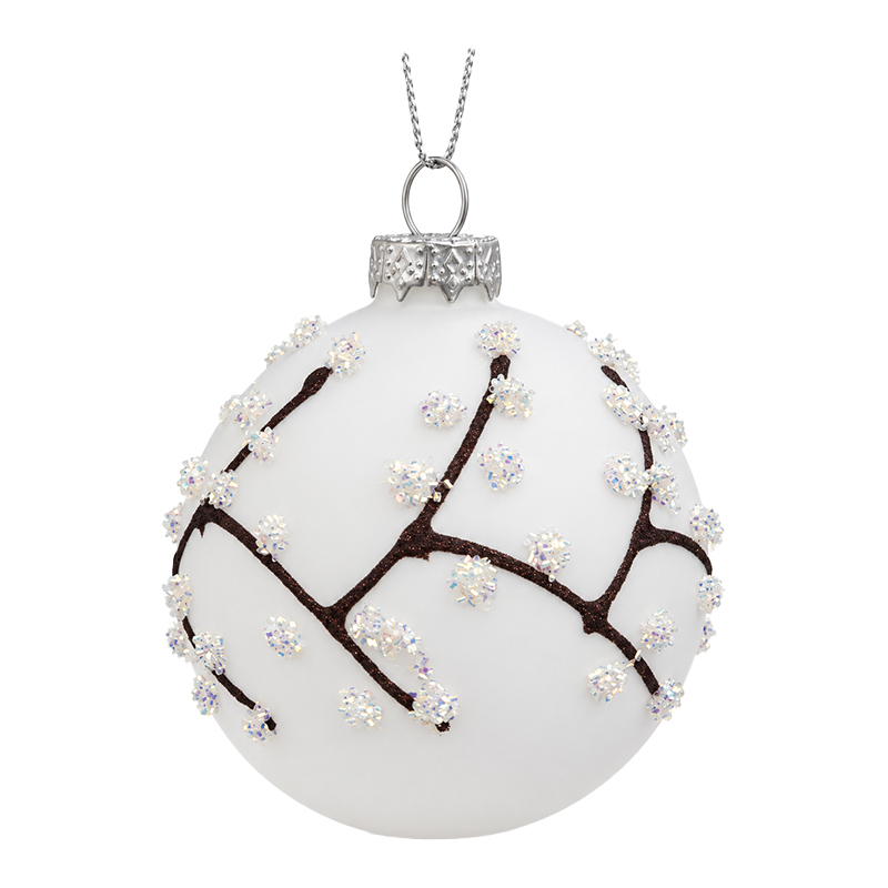 Adorno Navideño Colgante Bola Blanco Escarchado de Vidrio