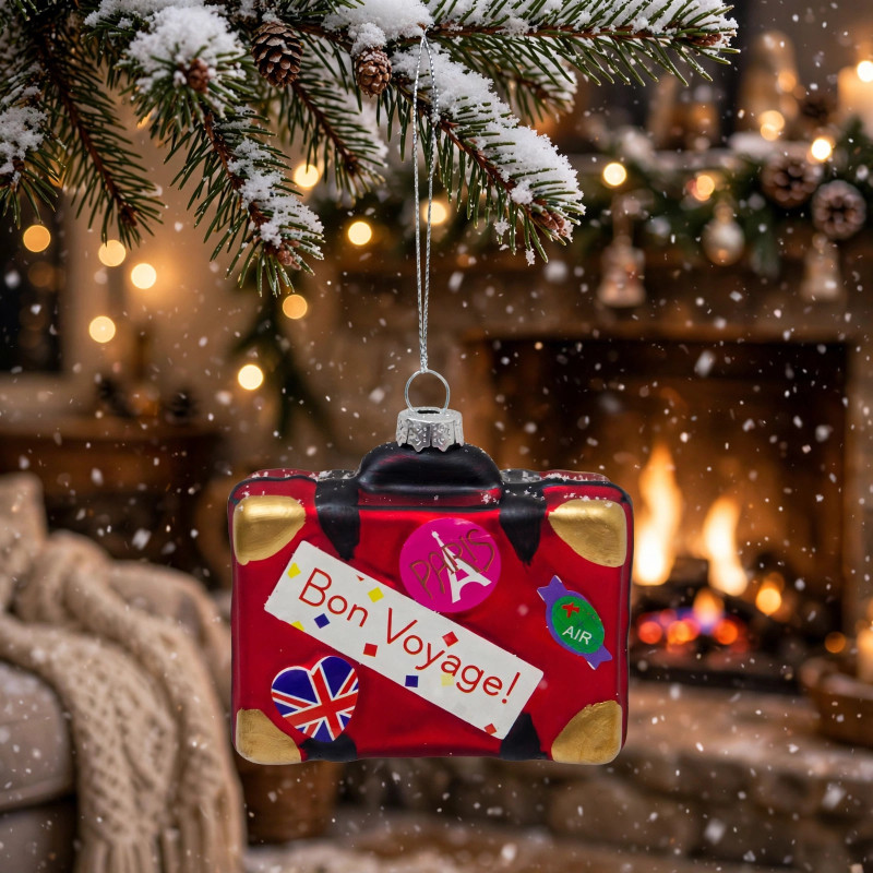 Adorno Navideño Colgante Bon Voyage de Vidrio