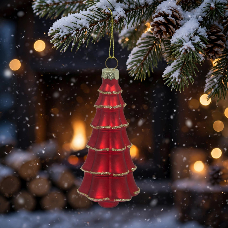 Adorno Navideño Colgante Árbol Rojo 11 cm de Vidrio